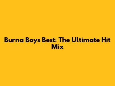 Burna Boy's Best: The Ultimate Hit Mix