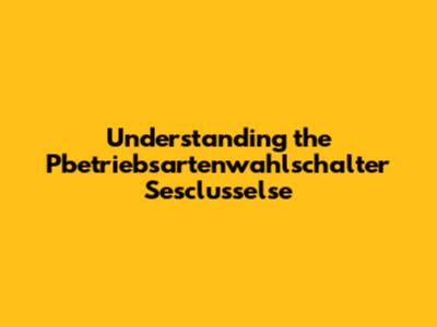 Understanding the Pbetriebsartenwahlschalter Sesclusselse