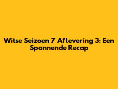 Witse Seizoen 7 Aflevering 3: Een Spannende Recap